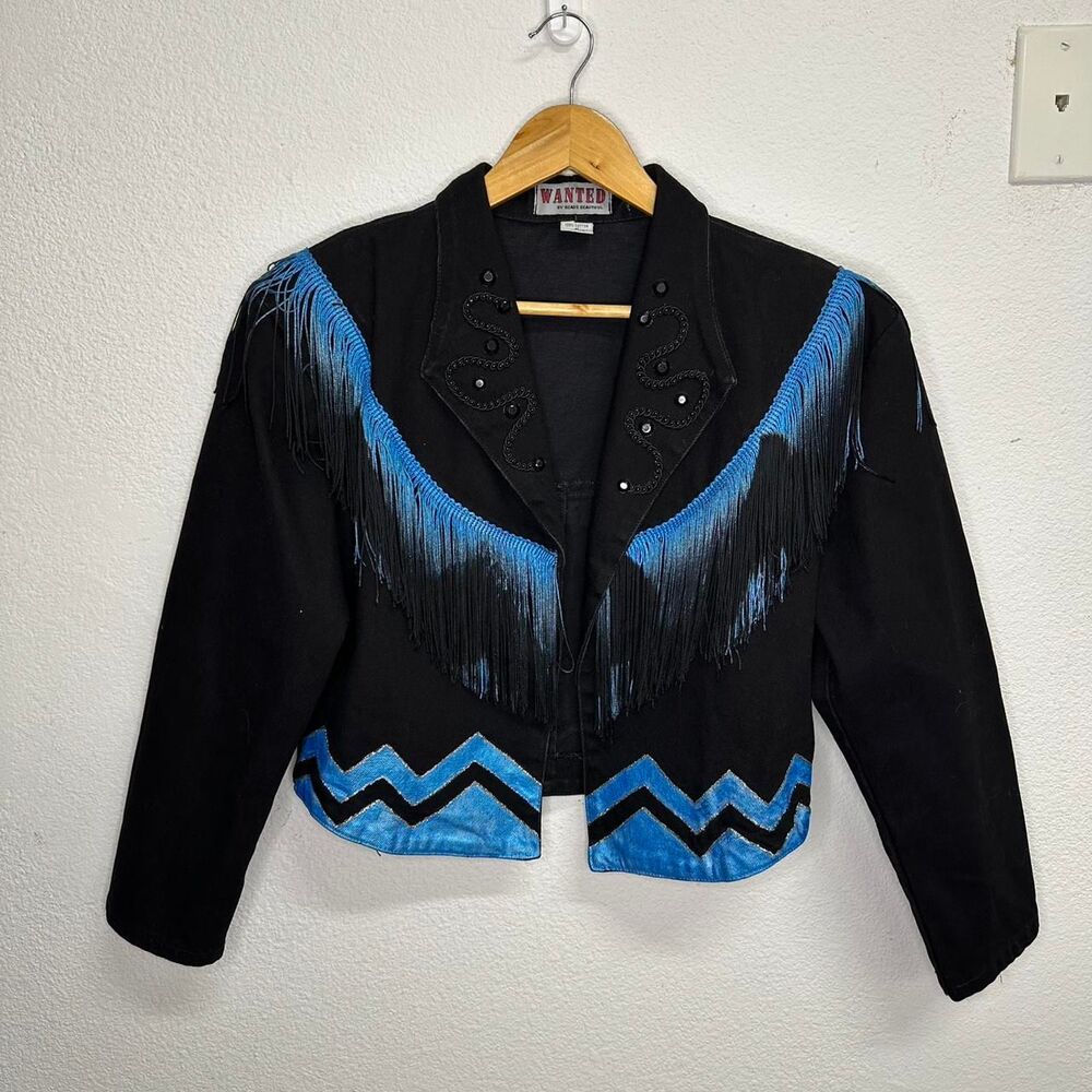Vintage Western Black and blue fringe jacket with western flai